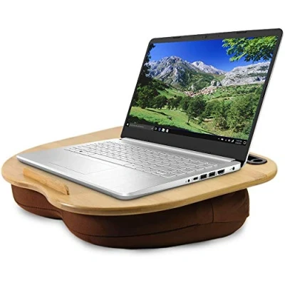 Image of Feicuan Laptop Tray with Cushion for Bed Sofa, Bamboo Lap Desk Book Stand Table Sleeping Pillow Tablet Phone Holder Slot Anti Slip Stopper,Support up to 14 Inch