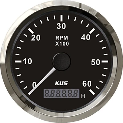 Image of KUS 6000RPM 85mm 12V/24V Hourly Counter Tachometer Gauge with Backlight (Black) Hour
