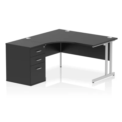 Image of Impulse 1400 LH Crescent Desk Black/Silver Cantilever 600 Hi Ped