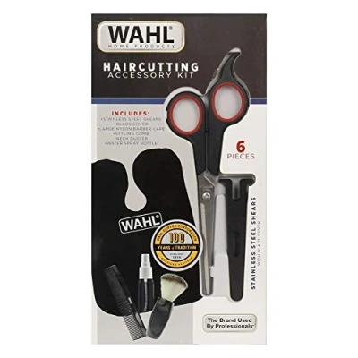 Image of Wahl 6 Piece Haircutting Accessory Kit, Hair Cutting Set, Professional Haircut Kit with Scissors, Neck Brush, Comb, Cape, Cut at Home