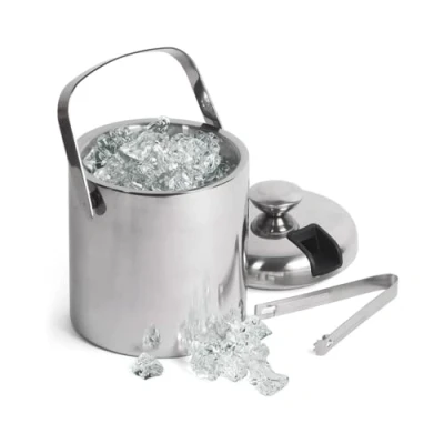 Image of bar@drinkstuff Double Wall Ice Bucket with Tongs Insulated Stainless Steel 1.5L