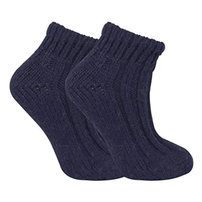 Image of Sock Snob Ladies Chunky Knit Winter Warm Ribbed Low Cut Wool Blend Ankle Boot Socks (4 8 uk, 04 Navy)