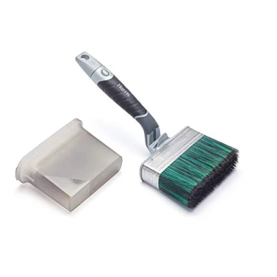 Image of Harris Ultimate Shed &amp; Fence Exterior Woodwork Swan Neck Paint Brush 120mm