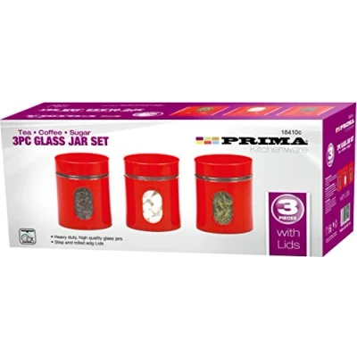 Image of 3PC Tea Coffee Sugar Beans Kitchen Storage Organiser Glass JAR Canister Snacks