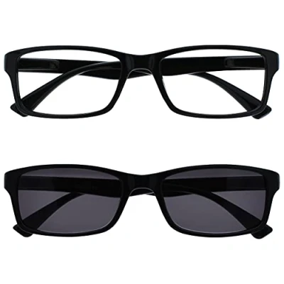 Image of OPULIZE Black Readers With UV400 Reading Sunglasses Value Twin Pack Designer Style Mens Womens RS92 1 +2.50