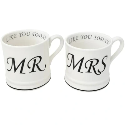 Image of Mr. and Mrs. Coffee Mug Set Ceramic Cups with Marble Design Perfect Engagement, Wedding, Anniversary, Bridal Shower Gifts for Couples JR5128