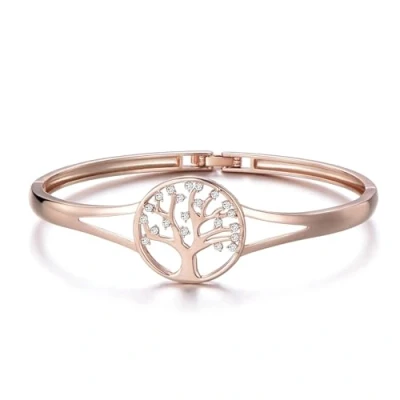 Image of Philip Jones Rose Gold Plated Tree of Life Bangle Created with Zircondia® Crystals (7 Inch)