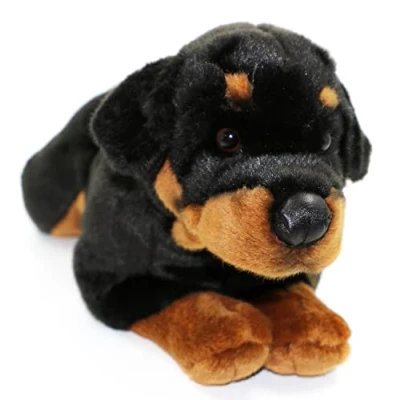 Image of Uni Toys Rottweiler lying down 45 cm (length) plush dog, pet toy, cuddly toy
