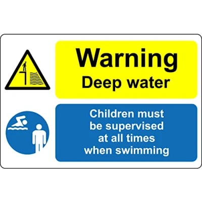Image of Warning deep water children must be supervised at all times when swimming Pool safety sign Self adhesive sticker (200mm x 150mm)