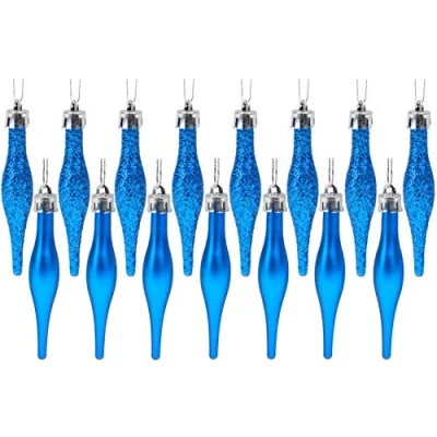 Image of Christmas Concepts® Pack Of 15 8.5cm, 85mm (3.4&quot;) Droplet Baubles Matte &amp; Glitter Design (Royal Blue)