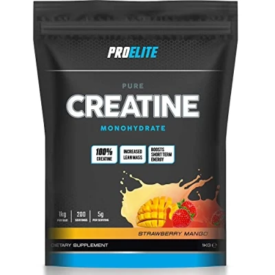 Image of PRO ELITE Creatine Monohydrate Micronized Powder 1Kg / 1000g, for Optimum Muscle Growth, Increases Physical Performance, Pure Flavour Creatine, Amino Acids (Strawberry Mango, 1KG)