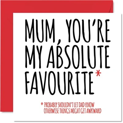 Image of Funny Birthday Cards for Mum Absolute Favourite Joke Happy Card from Daughter Son, Humour Banter Gifts, 145mm x Mother&#039;s Day Greeting Mama Mom Mam