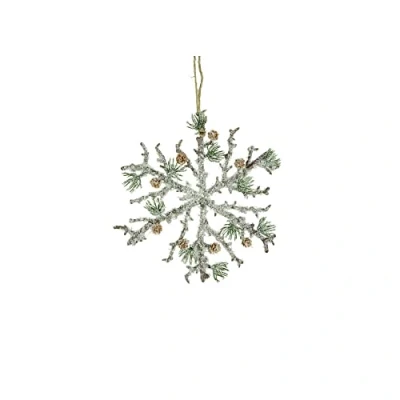Image of 20cm Iced Pine Cone and Twig Snowflake Hanging Christmas Tree Decoration Pendant Bauble Ornament