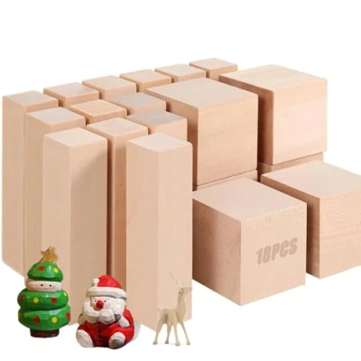Image of 18 pcs Basswood Carving Blocks, Whittling Wood Blocks Smooth Surface Unfinished Natural Wooden Set for DIY Carving, Shaping, Creative Kit