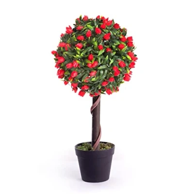 Image of Best Artificial 2ft 60cm Tulip Ball Tree Plant Garden Office Conservatory Tropical Indoor Outdoor (Red)