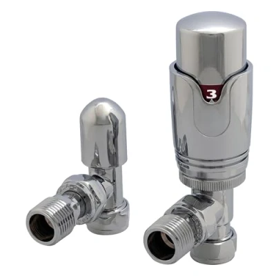 Image of Team Controls Angled Thermostatic Radiator Valve TRV &amp; Lockshield 15mm x 1/2&#039;&#039; Chrome Pack