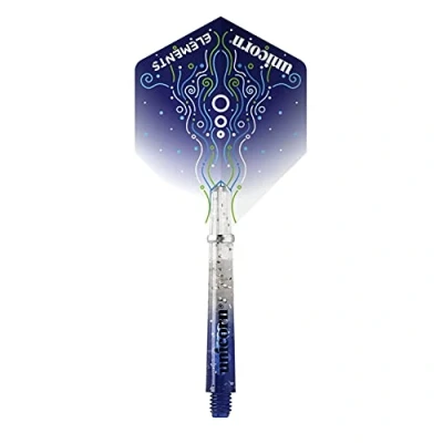 Image of Unicorn Dart Shafts &amp; Flights Set Gripper 4 Elements Hydrostorm Combo Pack Durable Polycarbonate Two Tone Blue Gradient with Infused Specks Long 41mm 3 Stems