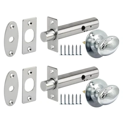 Image of HANDLEZONE® 2 Pack Mortice Security Door Bolts, Extended 88mm Silver Rack Bolt, with Polished Chrome Oval Thumbturns