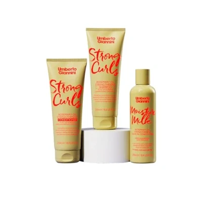 Image of Umberto Giannini Rosemary Oil Strong Curls Strengthen &amp; Hydrate Trio (3 Products) Shampoo, Conditioner Leave In Conditioning Moisture Milk Treatment Biotin Sulphate Free + Vegan