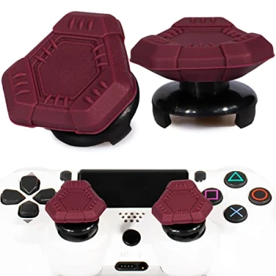 Image of Playrealm FPS Thumbstick Extender &amp; Texture Rubber Silicone Grip Cover 2 Sets for PS5 Dualsenese PS4 Controller(UFO Red)