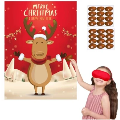 Image of Christmas Party Games Pin The Nose On Reindeer for Kids Favors Activities Families Xmas Gifts Eve