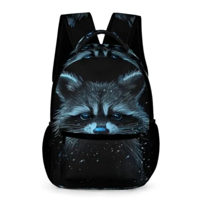 Image of TNFHSOFT Cute Raccoon School Bag, Backpacks For Girls Boys With Wild Animal Print, Supplies Kids, Large Rucksack Travel, Gifts Teenagers One Size