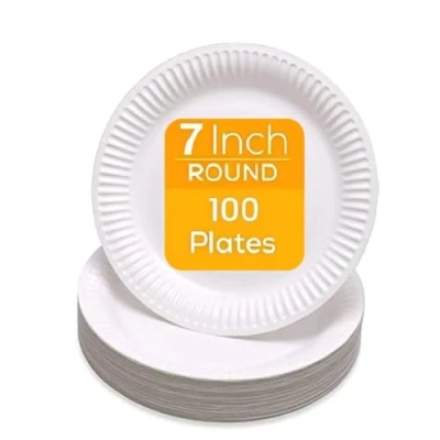 Image of PACK OF 100, Paper Plates 18cm / 7&quot;,Disposable Plates, Disposable Party for Hot &amp; Cold Food, USED Birthday Parties, Christmas Party, SERVING SNACKS, CAKE, PASTA, PIZZA, SANDWICH