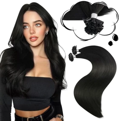 Image of Moresoo U Tip Hair Extensions Real Human Black Hot Fusion Pre Bonded Off for Daily Lives Invisible Add Volume Length 22 Inch 50 Strands 50g/Pack #1B