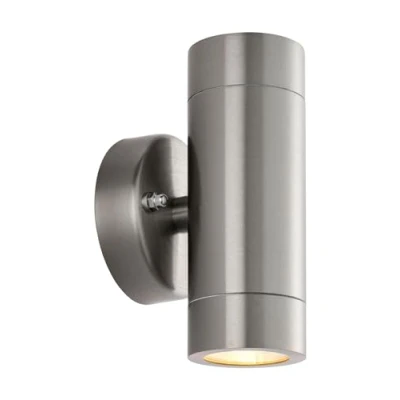 Image of Palin Outdoor Up Down Wall Lamp 2 Light Brushed Stainless Steel IP65