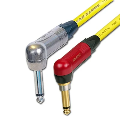 Image of Neutrik SILENT Guitar Jack to Lead. Van Damme Cable. Angled 1m 3m 6m 5m 10m (5m, Yellow)