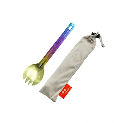 Image of TiTo Bright Colorful Titanium Spork for Outdoor Camping Light Weight Spoon Travel Home with Cloth Bag (Colorful Spork)