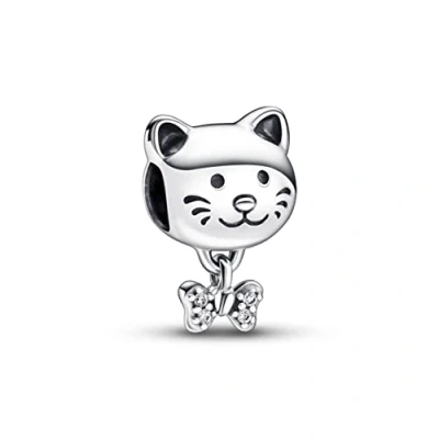 Image of Pandora Moments Cat sterling silver charm with clear cubic zirconia