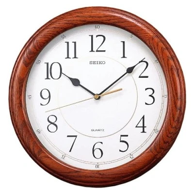 Image of Seiko Dark Brown Solid Oak Wall Clock with Silent Second Hand