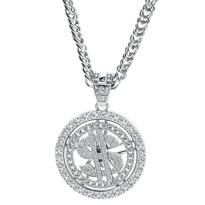 Image of Yisawroy Gold/Silver Plated Chain for Men Women w/Dollar Sign Pendant Necklace Hip Hop Dollar Xmas Easter Gift Pres