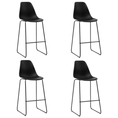 Image of vidaXL Modern Bar Chairs Set Black Plastic with Sturdy Metal Legs of 4 Ergonomically Designed, Easy Assembly, Perfect for Kitchen and Dining Areas