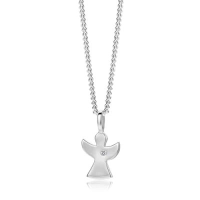 Image of Miore 925 Sterling Silver Guardian Angel Necklace with Cubic Zirconia Pendant on 45cm Curb Chain for Women