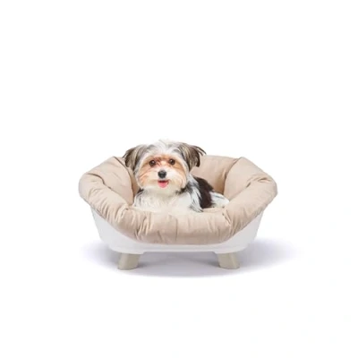 Image of Ferplast Dog Bed &amp; Cat with Cushion, Washable, Raised Bed, Plastic Small, Basket Basket, Breathable Antislip, SOFA&#039; THRONE 64 x 48 h 29,5 cm, White
