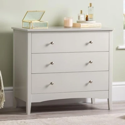 Image of CHRISTOW Natural Chest Of Drawers, 3 Drawer Storage Organiser Unit, Modern Wooden MDF Bedroom Cabinet Furniture, Living Room Hallway, Brushed Chrome Handles, Smooth Glide Runners (70cm x 80cm 40cm)