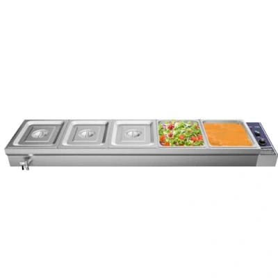 Image of TAIMIKO Bain Marie Electric Food Warmer 1800W Commercial Stainless Steel Buffet Wet Well Sauce Drain Tap Gastronorm Container Catering Restaurants 30 85C Temperature Control (5x 1/2GN Pan)
