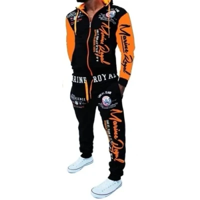 Image of HHGKED Men &#039;s Casual Tracksuit Hooded Full Zip Elastic Waistband Sweatsuit Set, Orange, Medium