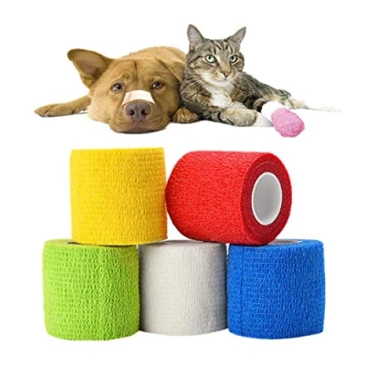 Image of Pet Vet Wrap, 5 Rolls Elastic Self Adherent Bandage Cat Dog Non woven Stretch Cohesive Tape for Wrist Ankle Strains Sprains Swelling