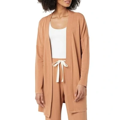 Image of Amazon Essentials Women&#039;s Relaxed Fit Lightweight Lounge Terry Open Front Cardigan, Light Caramel, XL