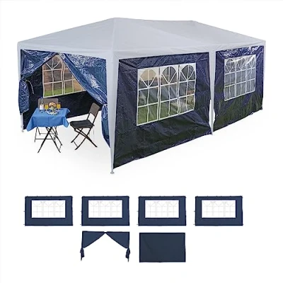 Image of Relaxdays Gazebo Side Panels, 6X Set, 2x3m, Waterproof, Easy Fastener, Roof, Party Tent, Plastic, Window, Darkblue, 200 x 300 0.1 cm