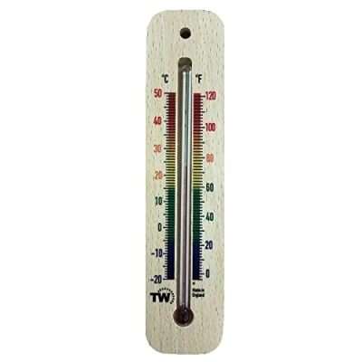 Image of 150mm Wooden Room Thermometer Indoor Traditional Temperature Ideal For Home, Office, Nursery, Greenhouse, Shed or Garage Wood Wall Multi Coloured Print