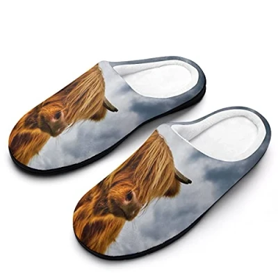 Image of BAIKUTOUAN Highland Cow in The Scottish Highlands Women&#039;s Cotton Slippers Warm House Shoes Closed Toe Non Skid Soles For Home Spa Hotel 9 10