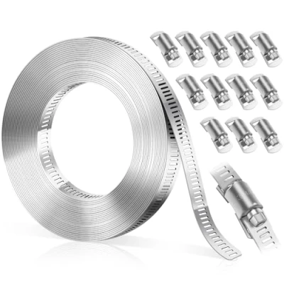 Image of Bolatus Hose Clamp 5M/16.4 Feet, Clips 304 Stainless Steel DIY Worm with 12pcs Fasteners Adjustable Pipe Large Clamps Assortment for Tube and Fuel Line