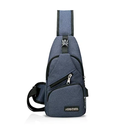 Image of FANDARE New Sling Bag Unisex Chest Pack for Men/Women Crossbody with USB, Earphone Hole One Strap Backpack Travel Cycling Camping Hiking Waterproof Polyester Blue