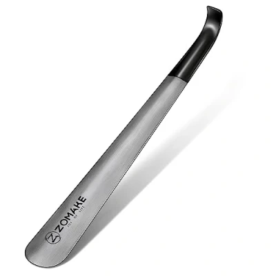 Image of ZOMAKE Metal Shoe Horn 42cm Long Handled Shoehorn,Extra Horns with Rubber Sleeve for Men Women the Elderly(Silver)