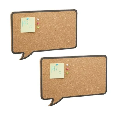 Image of Relaxdays Cork Board, Set of 2, Office Pinboard, Speech Bubble Shape, with Pins, HxWxD: 29 x 44 1 cm, Natural/Black