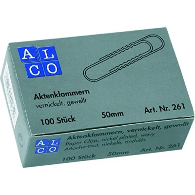 Image of ALCO File Clip Round Corrugated Metal Galvanised Length 50 mm Silver (Pack of 100)